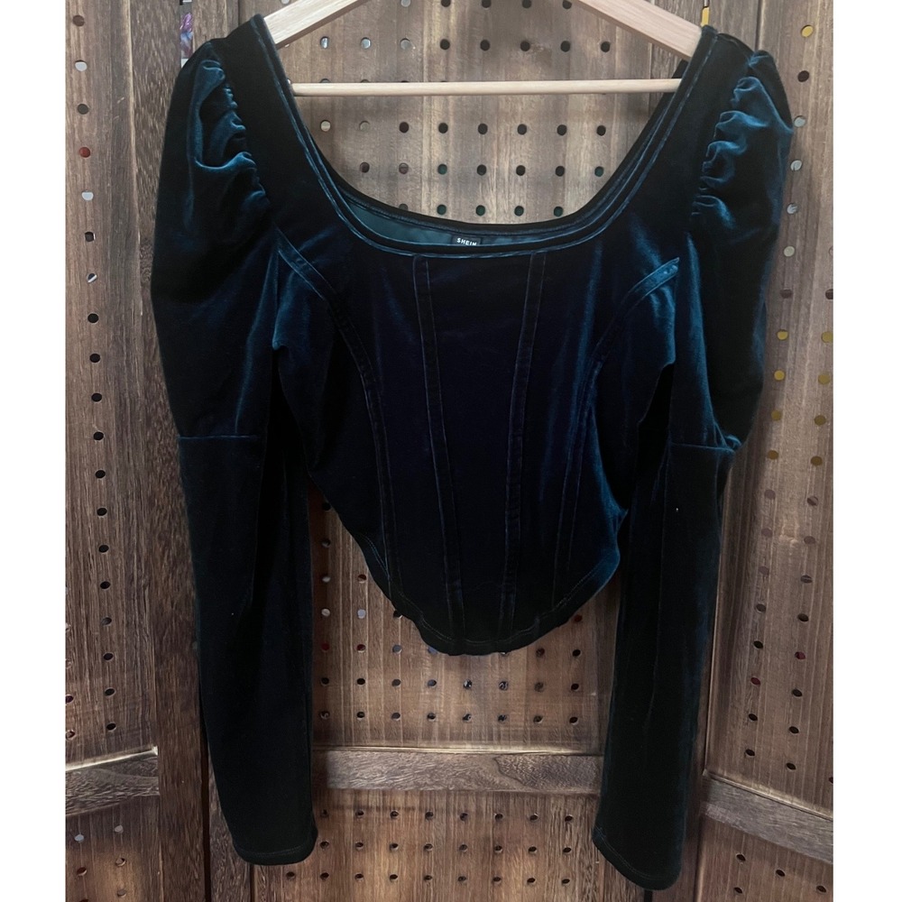 Forest Green Velvet Corset Style Top Size L whimsygoth fairycore cottagecore